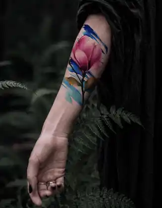 Watercolour magnolia tattoo design placement mockup by Kristina Vishar