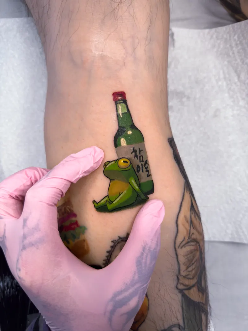 Maneki-neko lucky cat colour tattoo by Kristina Vishar