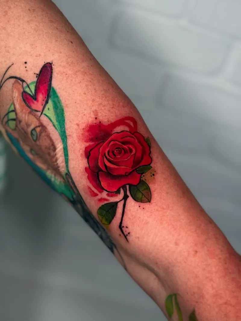 Custom floral colour tattoo by Kristina Vishar