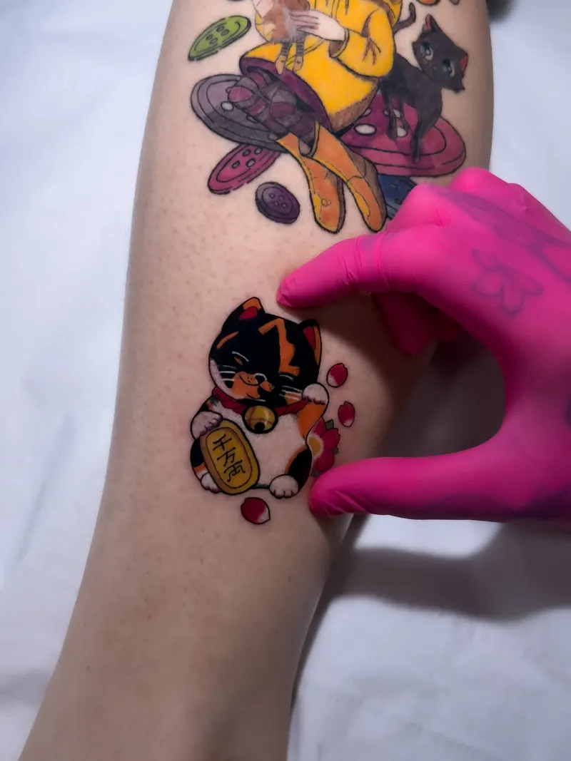 Blue jellyfish illustrative colour tattoo by Kristina Vishar